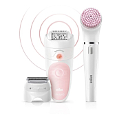 Braun Epilator, Hair Removal for Women, SE5-895, Includes Shaver and Facial Cleansing Exfoliator Brush Attachments, Waterproof, Cordless and Rechargeable