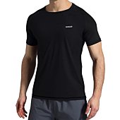 VAYAGER Men's Swim Shirts Rash Guard UPF 50+ Short Sleeve Quick Drying Crew Water Shirt(Black-M)