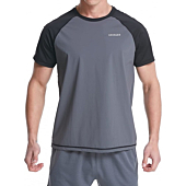 VAYAGER Men's Swim Shirts Rash Guard UPF 50+ Short Sleeve Quick Drying Crew Water Shirt(Gray-M)