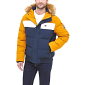 Tommy Hilfiger Men's Arctic Cloth Quilted Snorkel Bomber Jacket, Yellow/Navy, Small