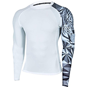 HUGE SPORTS Wildling Series UV Protection Quick Dry Compression Rash Guard(White Tiger,L)