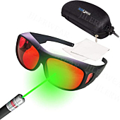 190nm-540nm Professional Laser Protective Glasses for 405nm,445nm, 532nm Laser and Violet/Blue/Green Laser Safety Goggles 450nm（ Specifically for 532nm laser ）