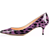Axellion Pumps for Women, Kitten Heel Pumps Pointed Toe Shoes Slip-On High Heel for Dress Office Leopard Purple Size 6 US