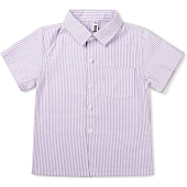 OCHENTA Boys Short Sleeve Button Down Shirt, Striped Sport Casual Tops Purple Tag 130CM - 5 Years