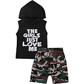 Chyrbaby Toddler Baby Boy Clothes Letter Print Hoodie Camo Shorts Pants Set Summer Outfits