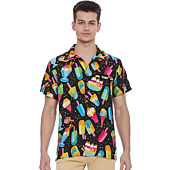 Stylore Hawaiian Shirt for Men Short-Sleeve Casual Ice-Cream Black Large