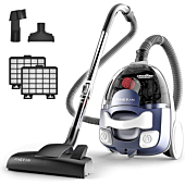 PINETAN Bagless Canister Vacuum Cleaner, with Double HEPA Filtration, Lightweight Design & Powerful Suction, Multi-Surface Cleaning Nozzle and Automatic Cord Rewind - Ocean Blue, UC361