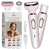 Electric Razor for Women, Hair Trimmer for Face Beard Mustache Arm Leg Armpit Bikini, Painless 2 in 1 Shaver with 3 Stainless Steel Blades and Floating Head, Rechargeable Cordless Hair Clipper