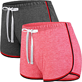 URATOT 2 Pack Large Cotton Yoga Shorts Athletic Shorts Running Shorts for Women Workout, Dark Gray, Melon Red