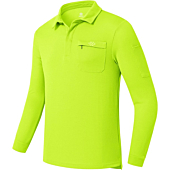 MoFiz Mens SPF Long Sleeve Shirts Hiking Sun Protection Golf Shirts Tactical Outdoor Polo Quick Dry wirh Pockets （Yellow,Large）