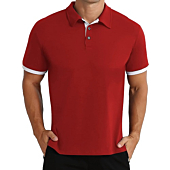 NITAGUT Mens Short Sleeve Polo Shirt Casual Fashion Polo Tee Basic Designed Cotton Shirt for Man,Red,L