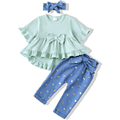 Toddler Girl Outfits 18-24 Months Little Girl Clothes 3PC Blue Shirt Top Leopard Jeans Long Pants For Girl 3pc