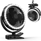 10000mAh Rechargeable Portable Fan with LED Lantern, 8-Inch Battery Operated USB Fan, Clip on Fan, Strong Airflow, 360°Pivot, Sturdy Clamp, Hanging Hook for Golf Cart Camping Tent Office Desk…