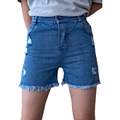 Girls Bermuda Denim Shorts, Frayed Raw Hem Ripped Jeans Casual Shorts Big Girl Kids Bottoms 5-14 Years (9-10 Years, Blue)