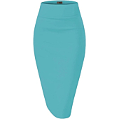 Womens Premium Nylon Ponte Stretch Office Pencil Skirt Made Below Knee KSK45002 1073T Aqua S