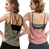 UNIOOO 2-Pack Workout Tops for Women Sleeveless Athletic Tank Top Shirts Backless Muscle Tank Running Tank Tops