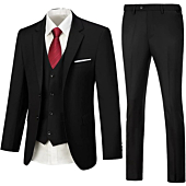 Mens Suit Slim Fit 3-Piece Set Men's Black Formal Suits Solid Blazer Vest Pants Wedding Suit for Men Size L