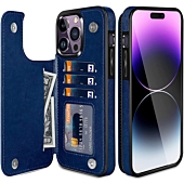 iMangoo for iPhone 14 Pro Max Case Wallet Credit Card Holder Slots Kickstand PU Leather Cash Pocket, iPhone 14 Pro Max Flip Cases for Men Women Durable Phone Cover for iPhone 14 Pro Max 6.7" Blue