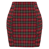 Plus Size Plaid Skirts for Women High Waist Tartan Mini Bodycon Pencil Skirts(Red,XL)