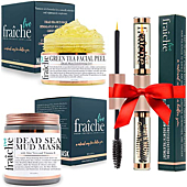 Live Fraiche Gift Bundle - USDA Organic Castor oil for Eyelashes and Eyebrows - Hydrating Dead Sea Mud Face Mask - 24k Gold Exfoliater Facial Peel and Brightener