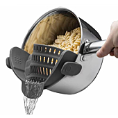Kitchen Gizmo Snap N Strain Pot Strainer and Pasta Strainer - Adjustable Silicone Clip On Strainer for Pots, Pans, and Bowls - Kitchen Colander - Gray