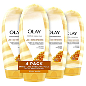 Body Wash by Olay, Moisture Ribbons Plus Shea + Manuka Honey Body Wash, 18 fl oz (Pack of 4)