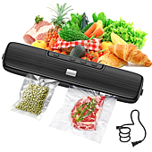 Vacuum Sealer Machine Food Vacuum Sealer for Food Saver Automatic Air Sealing System for Food Storage Dry and Moist Food Modes Compact Design 12.6 Inch with 15Pcs Seal Bags Starter Kit