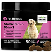 PetHonesty 10 in 1 Dog Multivitamin - Glucosamine Essential Dog Supplements & Vitamins - Glucosamine Chondroitin, Probiotics, Omega Fish Oil - Dogs Health & Heart- Dog Health Supplies (Peanut Butter)