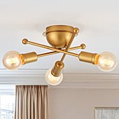 MhyTogn Modern Semi Flush Mount Ceiling Light, Sputnik Antique Brass Brush Paint Finish Chandelier Mid Century for Porch Hallway Kitchen Bedroom Balcony 3-Light