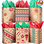 JOYIN 24 Christmas Kraft Gift Bags with Assorted Christmas Prints for Kraft Holiday Paper Gift Bags, Christmas Goody Bags, Xmas Gift Bags, Classrooms and Party Favors by Joiedomi