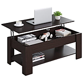 JUMMICO Lift Top Coffee Table with Storage Shelf and Hidden Compartment, Modern Wood Lift Tabletop Dining Table for Living Room and Office (Deep Brown, 48 inch)