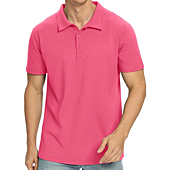 NITAGUT Mens Collared Casual Cotton Shirt Short Sleeve Dress Polo Shirts, Large, Hot Pink