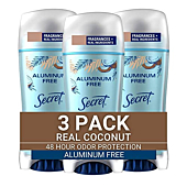 Secret Aluminum Free Deodorant for Women, Coconut Scent, Invisible Solid, 2.4 Oz (Pack of 3)