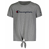 Champion Girls Classic Short Sleeve Tee Shirt Top with Front Tie Kids Clothing (Oxford Heather, Small)