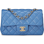 Pre-Loved Blue Quilted Lambskin Rectangular Flap Small, Blue