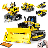 LECPOP Remote Control Building Kit, 5-in-1 STEM Projects RC Bulldozer /Robot /Dump Trucks for Kids Ages 8-12, Construction Blocks Engineering Toys, Ideal Christmas Xmas Gifts for Boys & Girls
