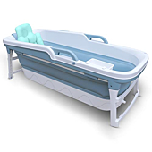 Oasïs OASIS Portable Bathtub For Adults and Children | 59 INCH | Foldable Bathtub With Temperature Maintenance | Body Bath Pillow Included | Non-Slip Plastic Blue Collapsible Bathtub For Easy Storage