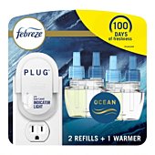 Febreze Plug in Air Fresheners for home, Air Freshener Plug In, Wall Diffuser, Ocean Scent, Odor Fighter for Strong Odors, 1 Warmer + 2 Oil Refills