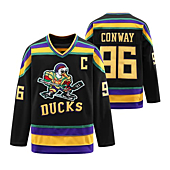 Conway 96 Mighty Ducks Jersey S-XXXL,Movie Ice Hockey Jersey,Broidery Stitched Letters and Numbers Black L