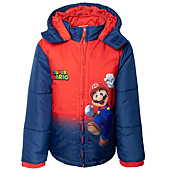 SUPER MARIO Nintendo Toddler Boys Zip Up Fashion Puffer Jacket Red 3T