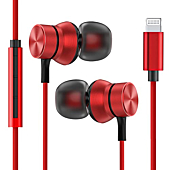 Lightning Earbuds for iPhone, FAPO MFi Certified Wired Earbuds in-Ear Noise Isolation Headphones with Microphone, Headphones for iPhone 13/12/11 Series X/XS/Max/XR iPhone 8/8P/7P(Red)