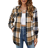 Cozy Up in Style: Blooming Jelly Flannel Shirts for Women Long Sleeve Plaid Shirt Shacket Jackets Fall Clothes 2023 (Large, Brown)