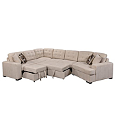 THSUPER 149'' Oversized Sectional Sleeper Sofa with Chaise Lounge and Pull Out Bed, 7-Seaters U Shape Pullout Sectional Couch for Living Room - Beige