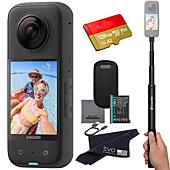 Insta360 X3 - Waterproof 360 Action Camera with 1/2" 48MP Sensors, 5.7K 360 HDR Video, 72MP 360 Photo, 4K Single-Lens, 60fps Me Mode, 2.29" Touchscreen, AI Editing |Bundle Includes Selfie Stick&128GB