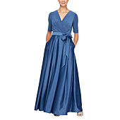 Alex Evenings Women's Ballgown Dress with Pockets (Petite and Regular Sizes), Wedgewood Satin, 6P