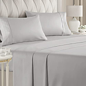 Queen Size Sheet Set - Breathable & Cooling - Hotel Luxury Bed Sheets - Extra Soft - Deep Pockets - Easy Fit - 4 Piece Set - Wrinkle Free - Comfy – Light Grey Bed Sheets - Queen Sheets – Fitted Sheets