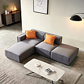 WILLIAMSPACE 96" Modular Sectional Sofa, Convertible L Shaped 4 Seat Couch with 2 Pillows, Modern Luxury Sofa with Oversized Soft Seat and Ottoman Chaise for Living Room, Dark Grey