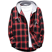 Lavnis men's plaid hooded shirt jacket in classic red buffalo check