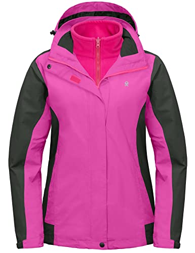 Little Donkey Andy Women's 3 in 1 Winter Ski Jacket Warm Fleece Liner Jacket Waterproof Windproof Snow Coat & Detachable Hood Rose/Grey XS