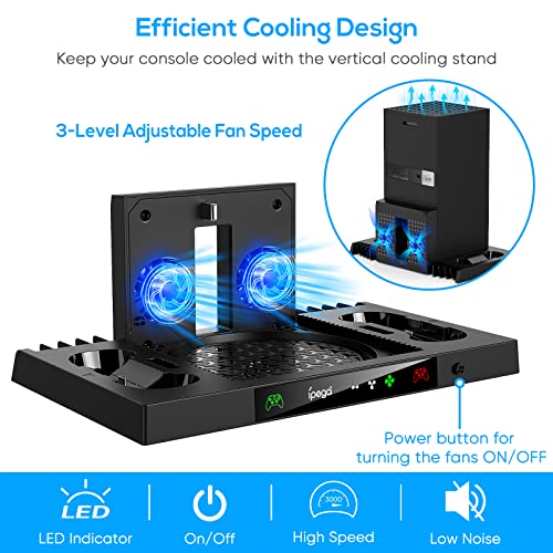 Upgraded Cooling Stand for Xbox Series X, YUANHOT Vertical Charging Station Dock Accessories with Fan Cooling System, Dual Controller Charger Ports, Headset Holder and Game Storage (ONLY for XSX)